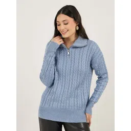 Styli Light Blue Self Design Sweater-picture-19