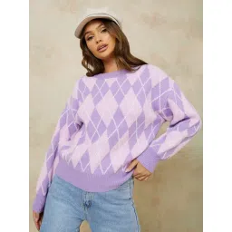 Styli Lilac Checks Sweater-picture-42