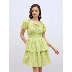 Styli Lime Green Cotton Embroidered Tiered Mini Dress-picture-40