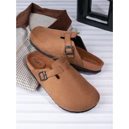 Styli Men Faux Suede Clogs with Buckle Detail-picture-12