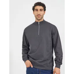 Styli Men Solid Mock Collar Cotton Pullover Ribbed Sweatshirt-picture-15