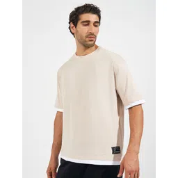 Styli Men Solid Round Neck Cotton Oversized T-shirt-picture-34