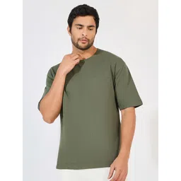 Styli Men Solid Round Neck Cotton Oversized T-shirt-picture-36
