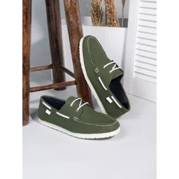 Styli Men Textured Comfort Insole Contrast Sole Canvas Lace-Ups Boat Shoes-picture-15