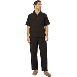 styli Men Textured Relaxed Fit Shirt and Trousers Co-ord Set (Black_S)-picture-10