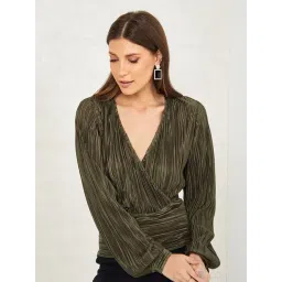 Styli Metallic Pleated Wrap Front Top with Fitted Waistband-picture-23