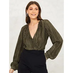 Styli Metallic Pleated Wrap Top with Fitted Waistband-picture-37