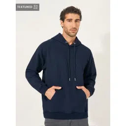 Styli Navy Blue Boxy Fit Self Pattern Hooded Sweatshirt-picture-25