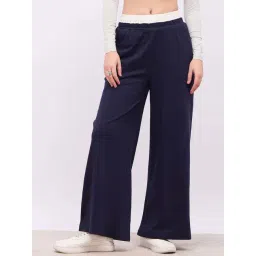 Styli Navy Blue Cotton Flare Fit Track Pants-picture-29