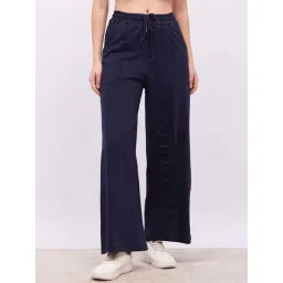 Styli Navy Blue Cotton Flare Fit Track Pants-picture-26
