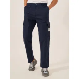 Styli Navy Blue Cotton Relaxed Fit Solid Track Pants-picture-25
