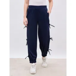 Styli Navy Blue Polyester Solid Track Pants-image-44