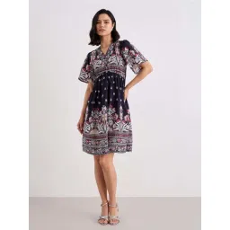 Styli Navy Blue Regular Fit Printed Dress image 1
