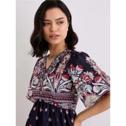 Styli Navy Blue Regular Fit Printed Dress image 4