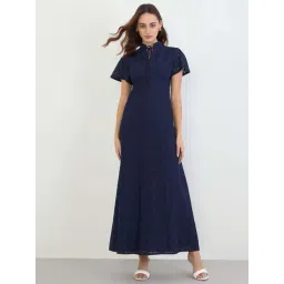 Styli Navy Blue Regular Fit Self Pattern Dress-picture-33