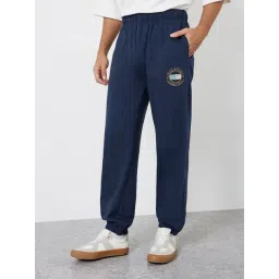 Styli Navy Blue Terry Cotton Solid Mid Rise Relaxed Fit Joggers-picture-19