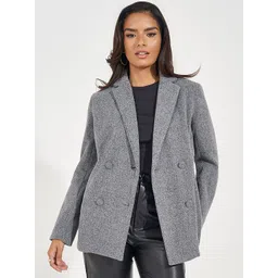 Styli Notched Lapel Double Breasted Longline Casual Blazer-picture-12