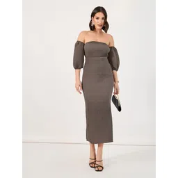 Styli Off-Shoulder Puff Sleeve Sheath Midi Dress-picture-24