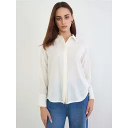 Styli Off White Cotton Oversized Self Pattern Shirt-picture-45
