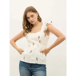 Styli Off White Cotton Regular Fit Embroidered Top-picture-47