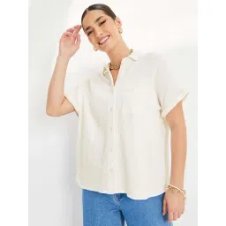 Styli Off-White Cotton Regular Fit Extended Shoulder Shirt-picture-23