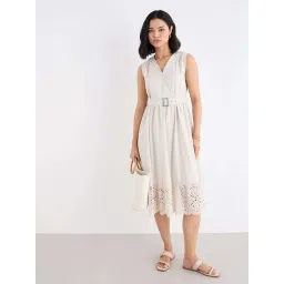 Styli Off White Cotton Regular Fit Self Pattern Dress-picture-31