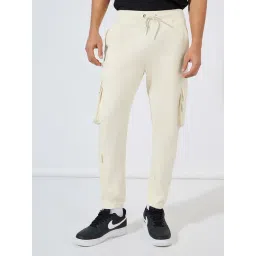 Styli Off White Cotton Regular Fit Solid Cargo Joggers-picture-36