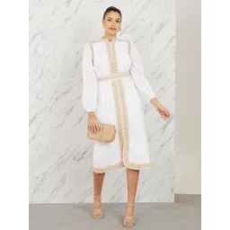 Styli Off White Embroidered Lace Pure Cotton A-Line Midi Dress-picture-11