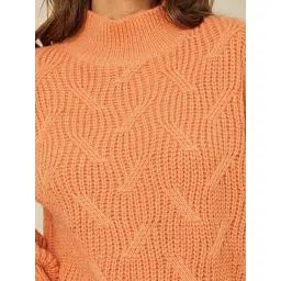 Styli Orange Self Design Sweater image 4