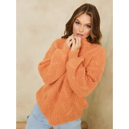 Styli Orange Self Design Sweater image 1