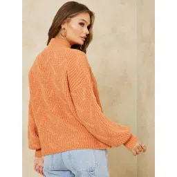 Styli Orange Self Design Sweater image 2
