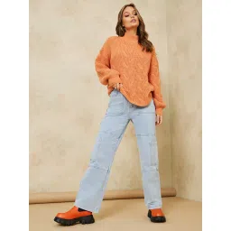 Styli Orange Self Design Sweater image 3