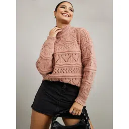 Styli Peach Self Design Oversized Sweater-picture-27