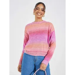 Styli Pink & Orange Striped Pullover-picture-36