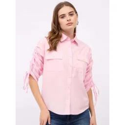 Styli Pink Cotton Over Sized Shirt-picture-17