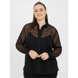 Styli Plus Embellished Chiffon Sheer Shirt-picture-47