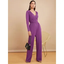 Styli Purple Long Sleeves Front Pleating Detail Wide Leg Jumpsuit-picture-27