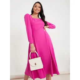 Styli Purple Long Sleeves Square Neck A-Line Midi Dress-picture-28