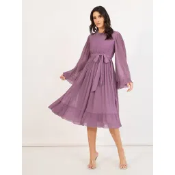 Styli Purple Pleated A-Line Dress-picture-13