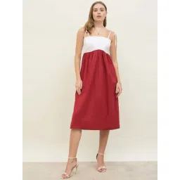 Styli Red Cotton A-Line Color-Block Dress-picture-48