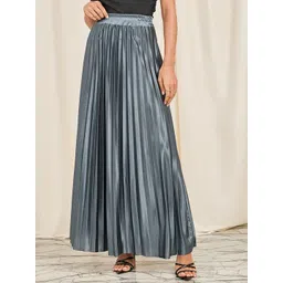 Styli Satin Pleated High Rise A-Line Maxi Skirt-picture-34