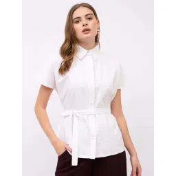 Styli White Cotton Regular Fit Self Pattern Shirt-picture-28