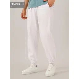 Styli White Cotton Relaxed Fit Joggers-picture-18