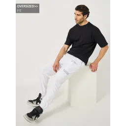 Styli White Cotton Relaxed Fit Joggers image 3