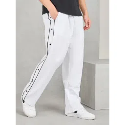 Styli White Cotton Relaxed Fit Striped Trackpants-picture-24