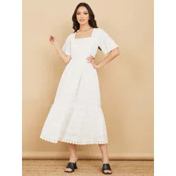 Styli White Cotton Self Design Midi Dress-picture-18