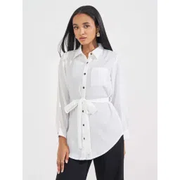 Styli White Plain Shirt With Belt-picture-36