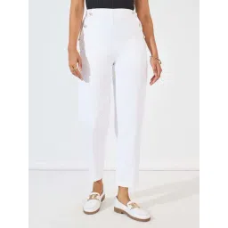 Styli White Plain Trousers-picture-37