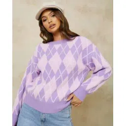 styli Women Argyle Pattern Regular Fit Regular Length Sweater-picture-13