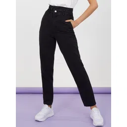 Styli Women Black High Rise Paper Bag Waist Mom Jeans-picture-27